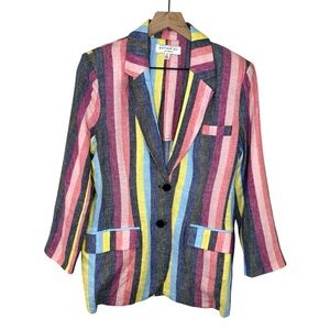 Current Air Rainbow Striped Linen Blend Blazer Size Medium